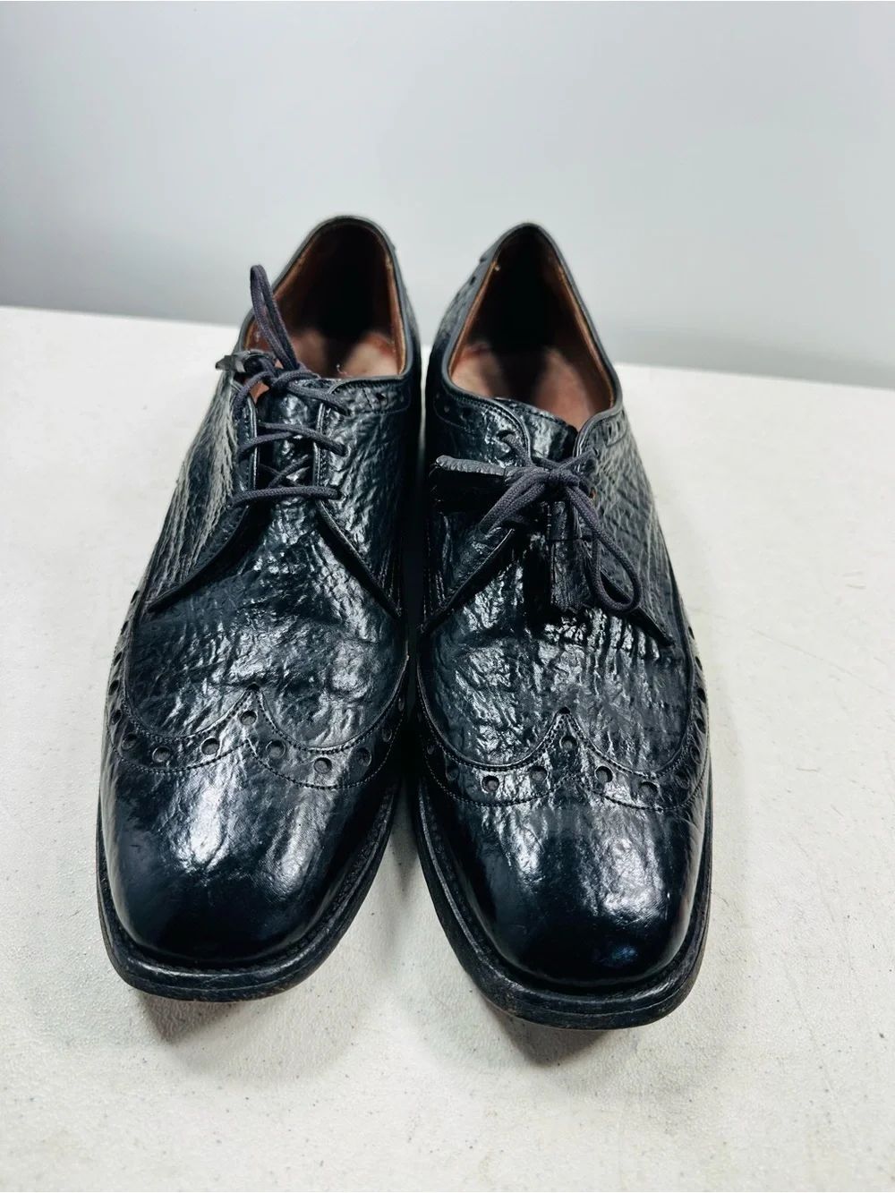 Allen Edmonds Black Textured Leather Wingtip Oxfords - Picture 2 of 7